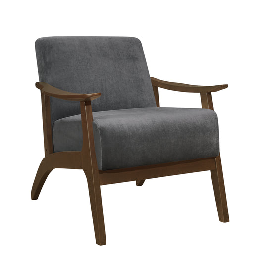 Homelegance Carlson Accent Chair in Dark Gray Velvet with Dark Walnut Finish 1032DG-1