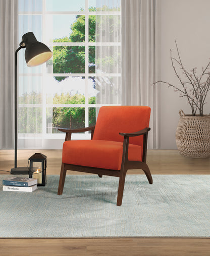 Homelegance Carlson Accent Chair in Orange Velvet with Dark Walnut Finish 1032RN-1