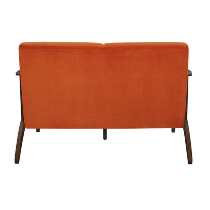 Homelegance Carlson Loveseat in Orange Velvet with Dark Walnut Finish 1032RN-2