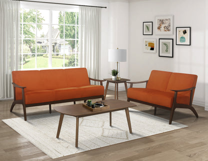 Homelegance Carlson Loveseat in Orange Velvet with Dark Walnut Finish 1032RN-2