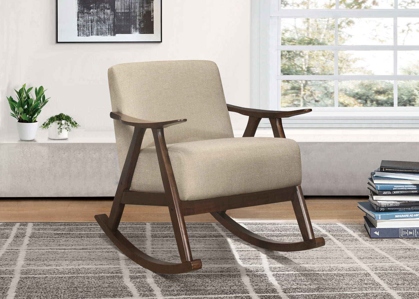 Homelegance Waithe Rocking Chair in Light Brown Textured Fabric 1034BR-1