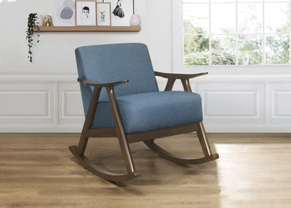 Homelegance Waithe Rocking Chair in Textured Blue Fabric with Dark Walnut Finish 1034BU-1