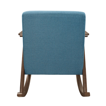 Homelegance Waithe Rocking Chair in Textured Blue Fabric with Dark Walnut Finish 1034BU-1
