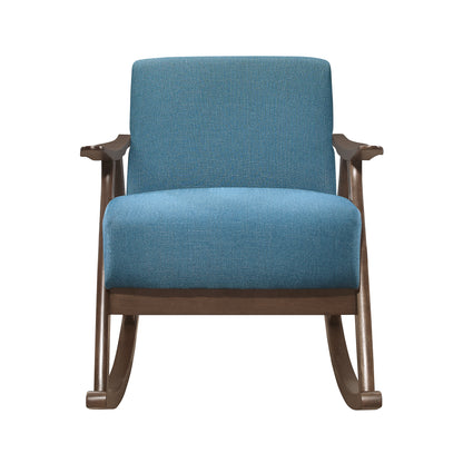 Homelegance Waithe Rocking Chair in Textured Blue Fabric with Dark Walnut Finish 1034BU-1