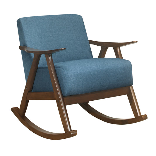 Homelegance Waithe Rocking Chair in Textured Blue Fabric with Dark Walnut Finish 1034BU-1