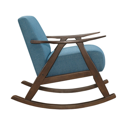 Homelegance Waithe Rocking Chair in Textured Blue Fabric with Dark Walnut Finish 1034BU-1