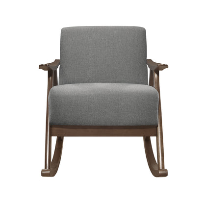 Homelegance Waithe Rocking Chair in Textured Gray Fabric with Dark Walnut Finish 1034GY-1