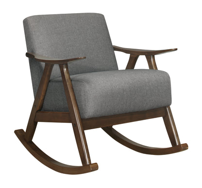 Homelegance Waithe Rocking Chair in Textured Gray Fabric with Dark Walnut Finish 1034GY-1