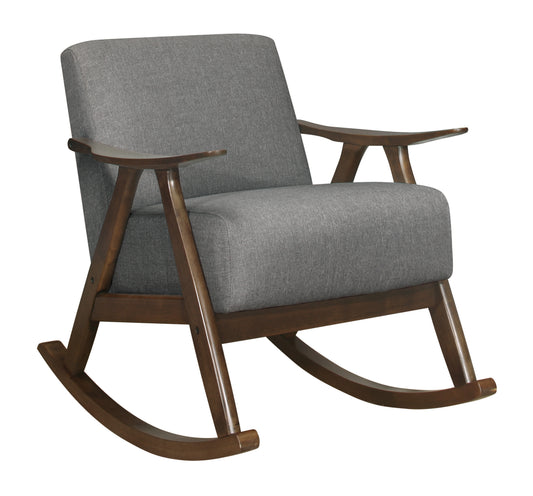 Homelegance Waithe Rocking Chair in Textured Gray Fabric with Dark Walnut Finish 1034GY-1
