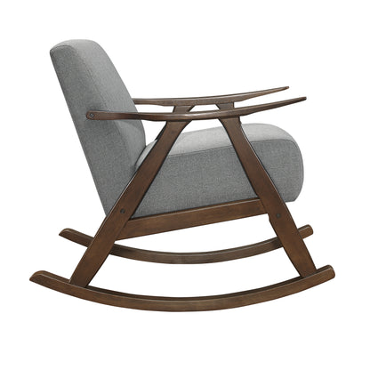 Homelegance Waithe Rocking Chair in Textured Gray Fabric with Dark Walnut Finish 1034GY-1