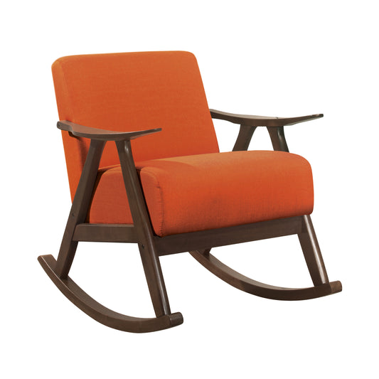 Homelegance Waithe Rocking Chair in Textured Orange Fabric with Dark Walnut Finish 1034RN-1
