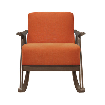 Homelegance Waithe Rocking Chair in Textured Orange Fabric with Dark Walnut Finish 1034RN-1