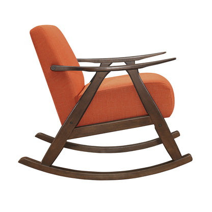 Homelegance Waithe Rocking Chair in Textured Orange Fabric with Dark Walnut Finish 1034RN-1