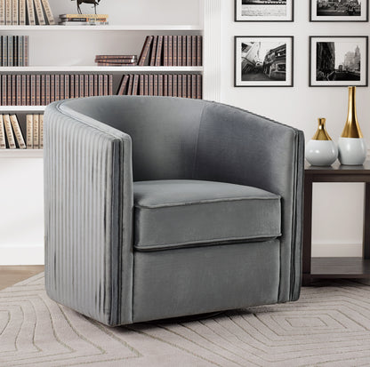 Homelegance Cecily Swivel Accent Chair in Gray Velvet with Pleated Detail 1038GY-1