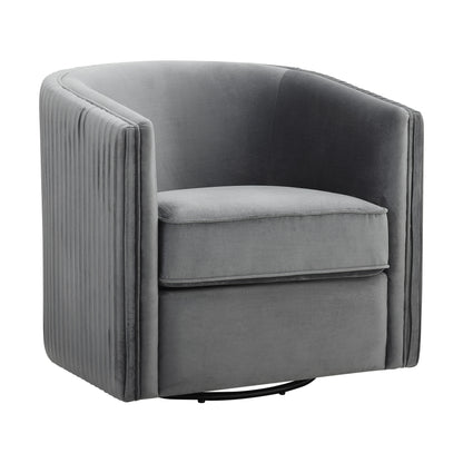 Homelegance Cecily Swivel Accent Chair in Gray Velvet with Pleated Detail 1038GY-1