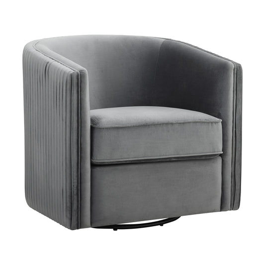 Homelegance Cecily Swivel Accent Chair in Gray Velvet with Pleated Detail 1038GY-1