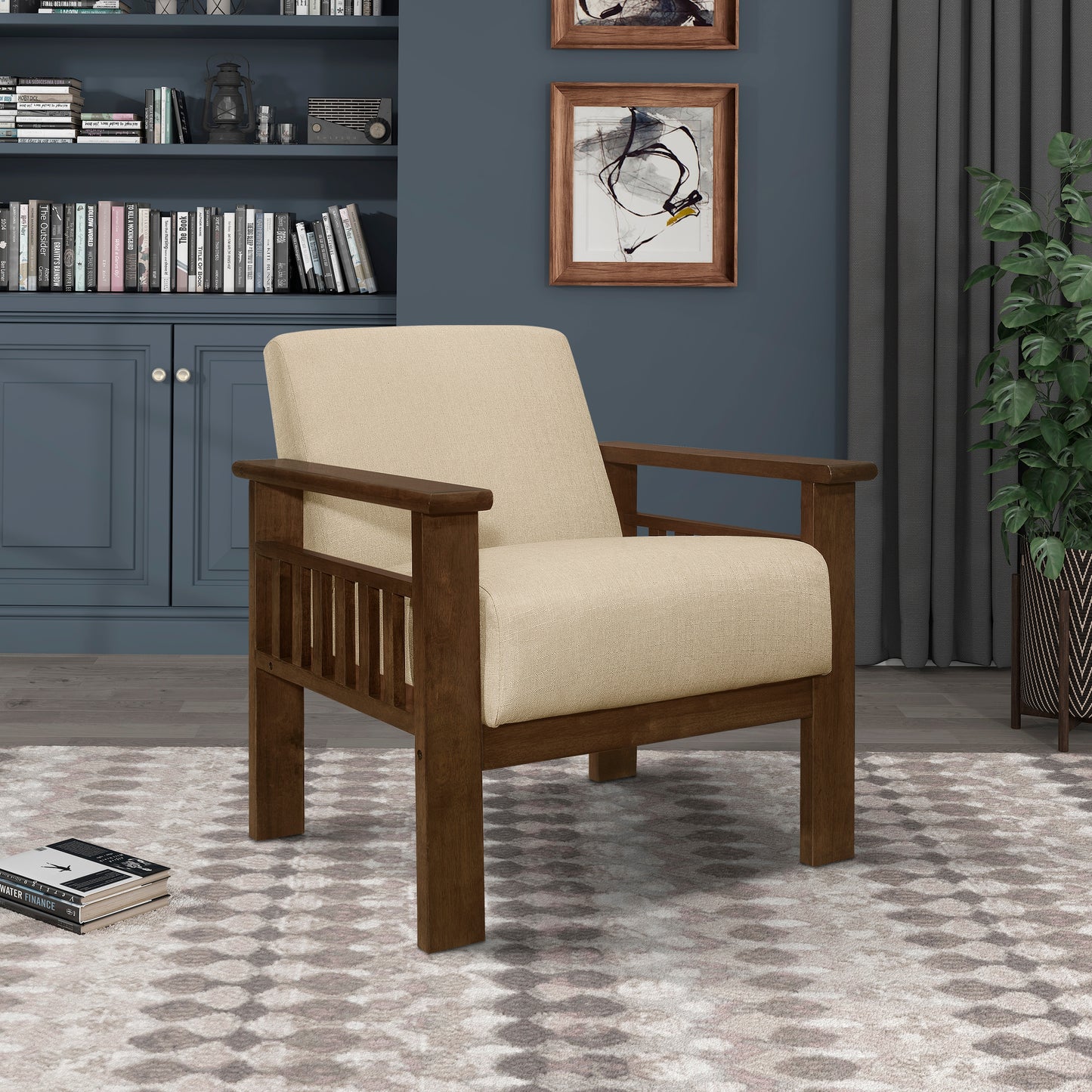 Homelegance Accent Chair with Storage Arms in Light Brown Textured Fabric 1048BR-1