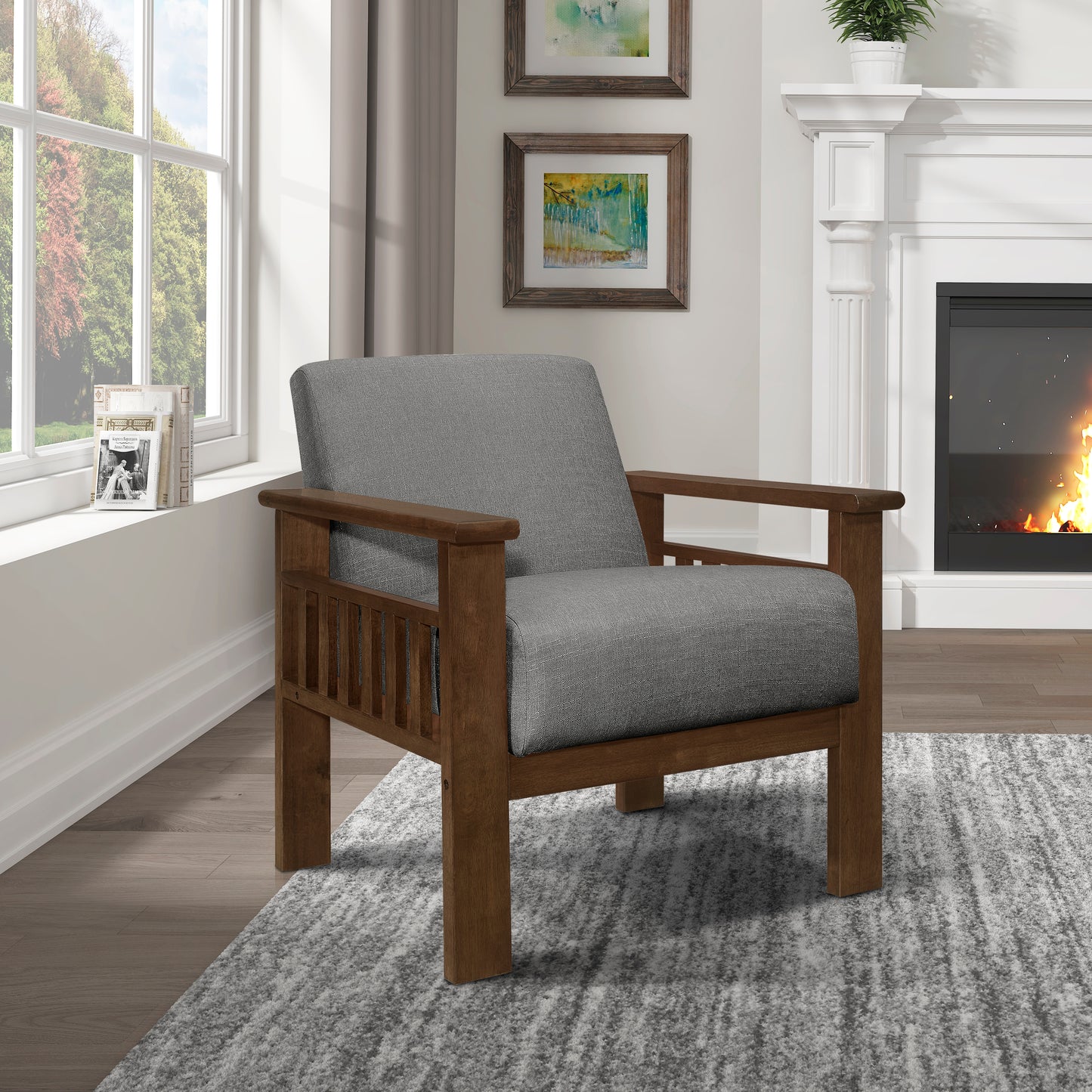 Homelegance Accent Chair with Storage Arms in Gray Textured Fabric 1048GY-1