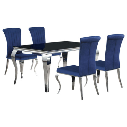 Carone 5-piece 61" Rectangular Black Glass Dining Set Blue