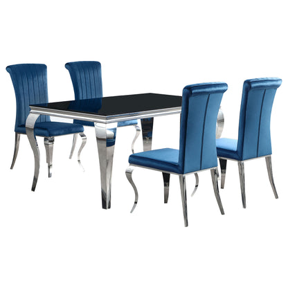 Carone 5-piece 61" Rectangular Black Glass Dining Set Teal