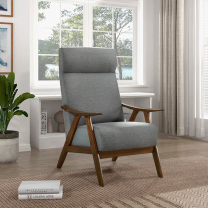 Homelegance Kalmar Accent Chair in Textured Gray Fabric with Walnut Finish 1077GY-1