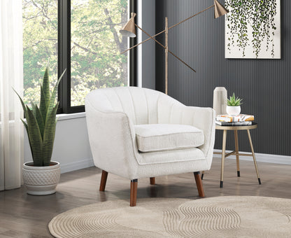 Homelegance Cutler Accent Chair in Textured White Fabric with Brown Legs 1081WH-1