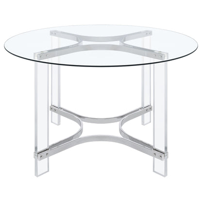 Keeling 47-inch Round Glass Top Acrylic Dining Table Chrome