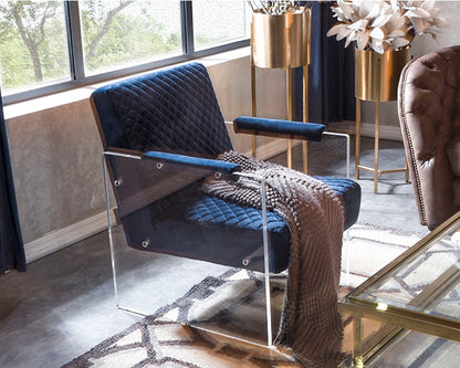 Divani Casa Edmond Modern Blue Velvet and Acrylic Lounge Chair