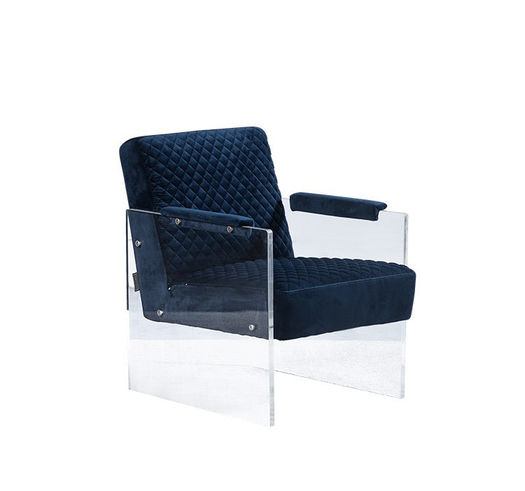 Divani Casa Edmond Modern Blue Velvet and Acrylic Lounge Chair