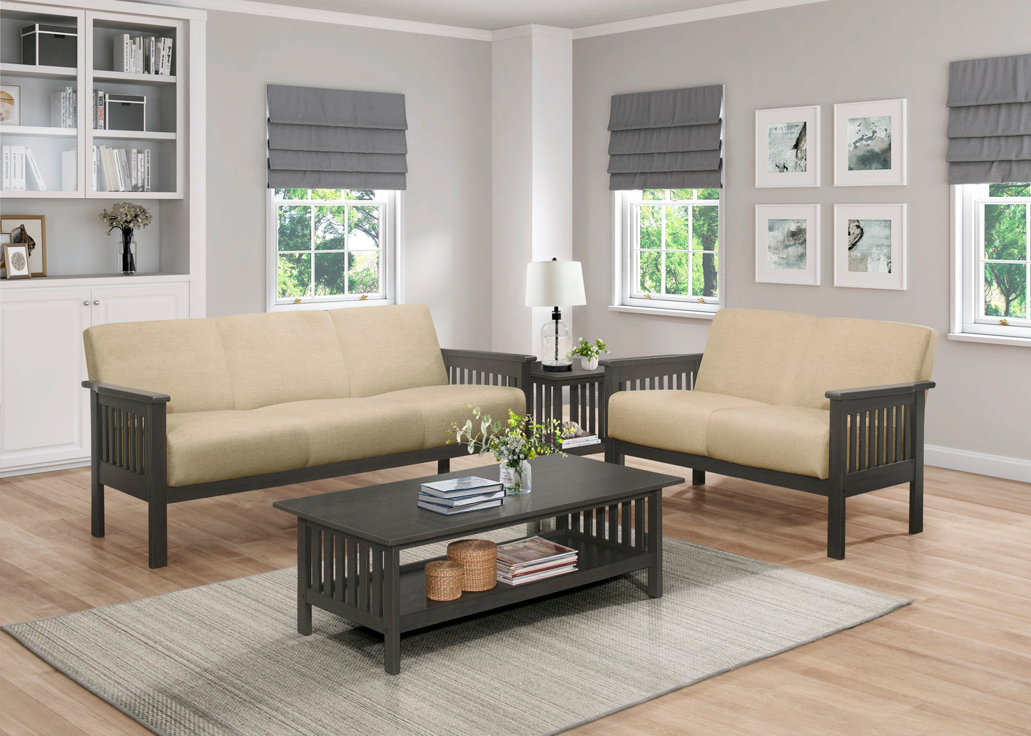 Homelegance Lewiston Loveseat in Light Brown Textured Fabric 1104BR-2
