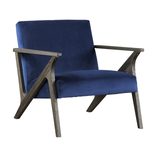 Homelegance Coriana Accent Chair in Navy Velvet with Antique Gray Finish 1111NV-1
