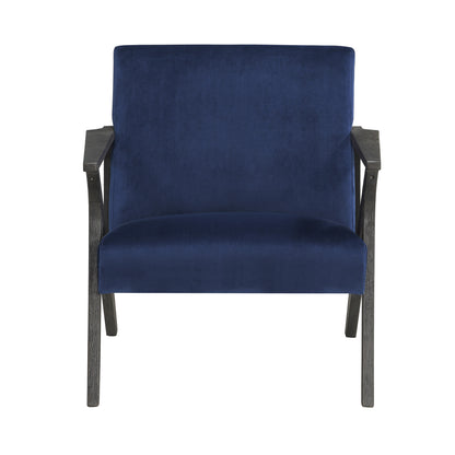 Homelegance Coriana Accent Chair in Navy Velvet with Antique Gray Finish 1111NV-1