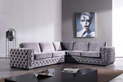 Divani Casa Jean Modern Grey Velvet Sectional Sofa