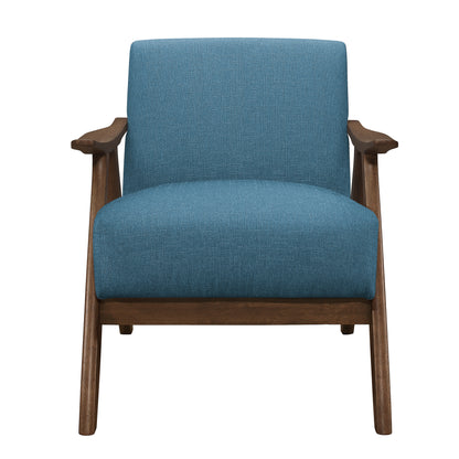 Homelegance Damala Accent Chair in Textured Blue Fabric with Walnut Finish 1138BU-1