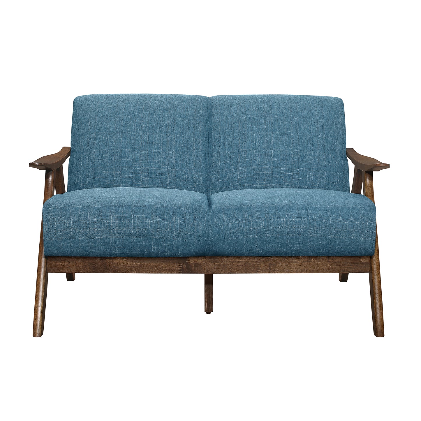 Homelegance Damala Loveseat in Textured Blue Fabric with Walnut Finish 1138BU-2