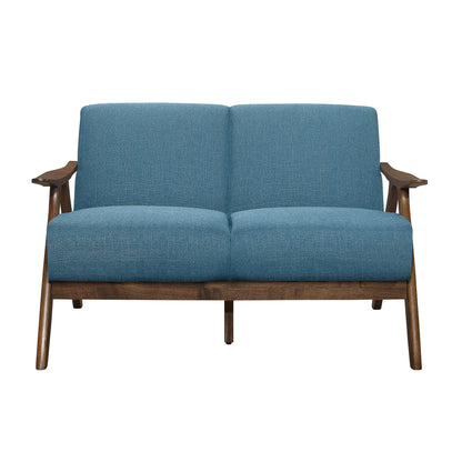 Homelegance Damala Loveseat in Textured Blue Fabric with Walnut Finish 1138BU-2