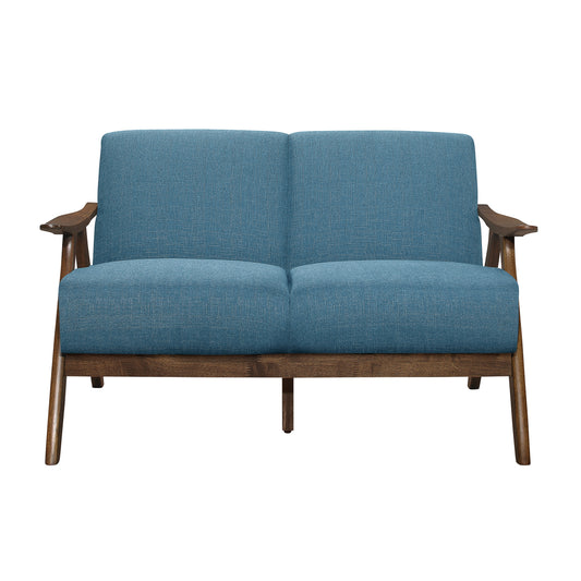 Homelegance Damala Loveseat in Textured Blue Fabric with Walnut Finish 1138BU-2
