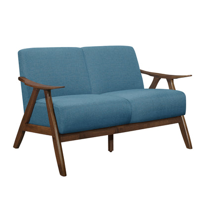 Homelegance Damala Loveseat in Textured Blue Fabric with Walnut Finish 1138BU-2