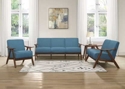 Homelegance Damala Loveseat in Textured Blue Fabric with Walnut Finish 1138BU-2
