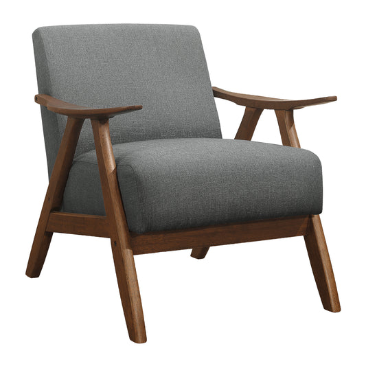 Homelegance Damala Accent Chair in Textured Gray Fabric with Walnut Finish 1138GY-1