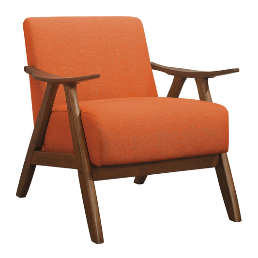 Homelegance Damala Accent Chair in Textured Orange Fabric with Walnut Finish 1138RN-1