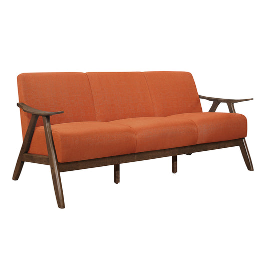 Homelegance Damala Sectional Sofa in Walnut and Orange Retro Design 1138RN-3