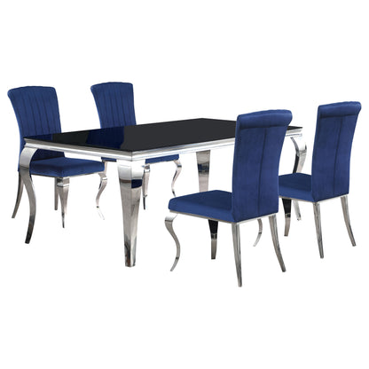 Carone 5-piece 81" Rectangular Black Glass Dining Set Blue