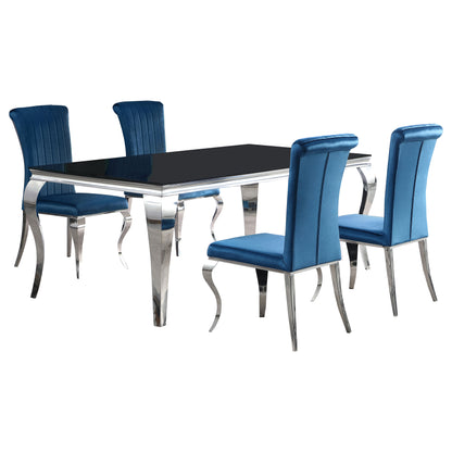 Carone 5-piece 81" Rectangular Black Glass Dining Set Teal
