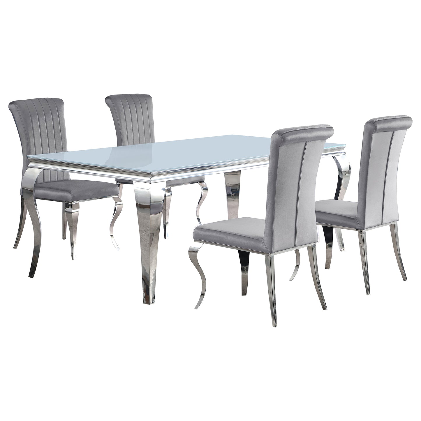 Carone 5-piece 81" Rectangular White Glass Dining Set Grey
