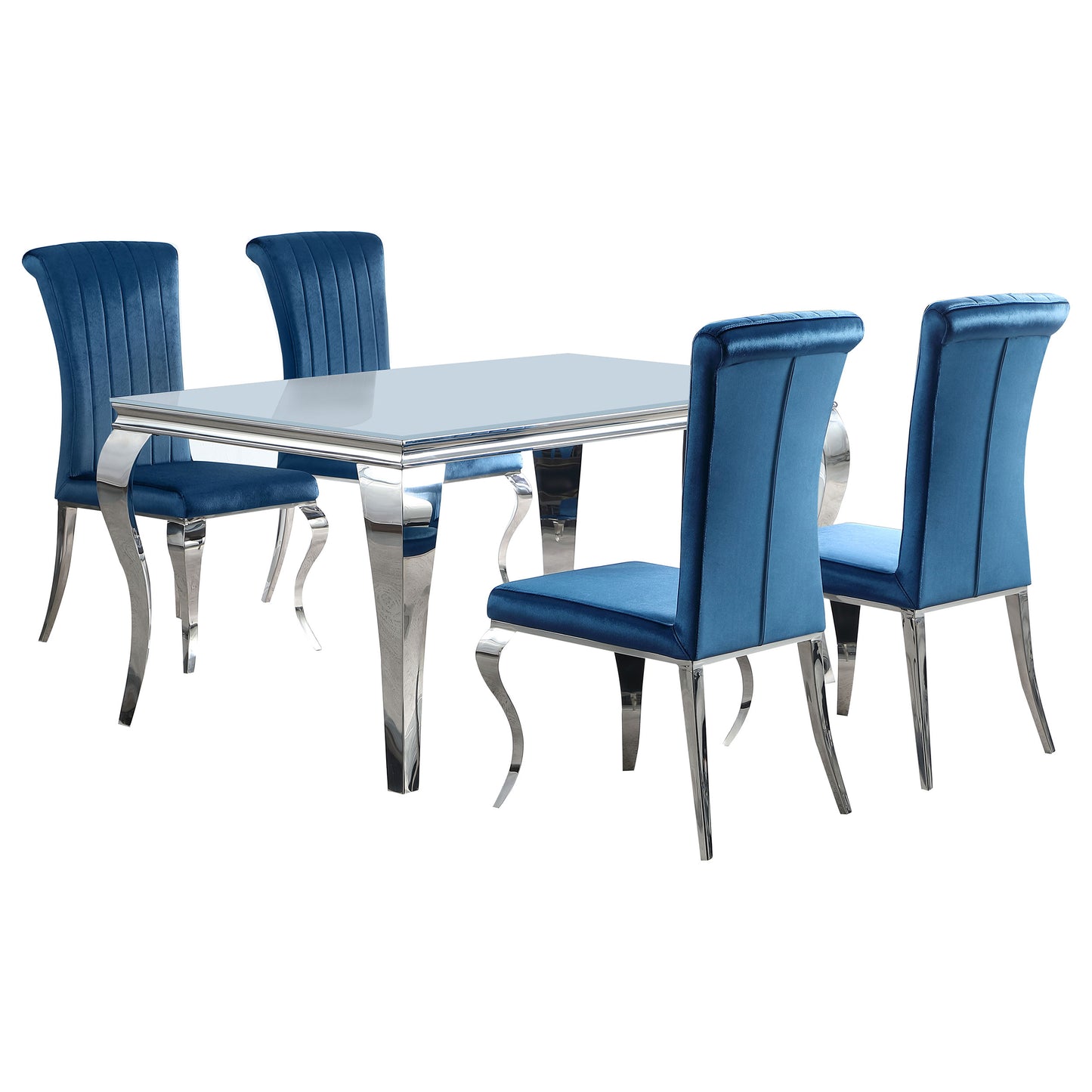 Carone 5-piece 61" Rectangular White Glass Dining Set Teal