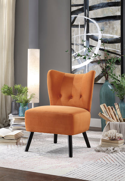Homelegance Imani Accent Chair in Orange Velvet with Button Tufted Back 1166RN-1