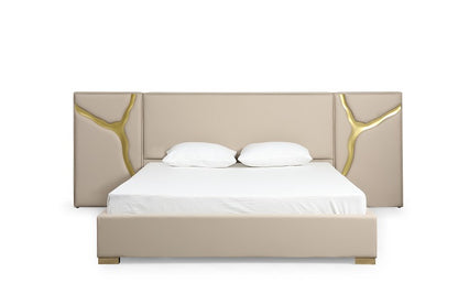 Modrest Aspen Glam Beige Bonded Leather and Gold Bed