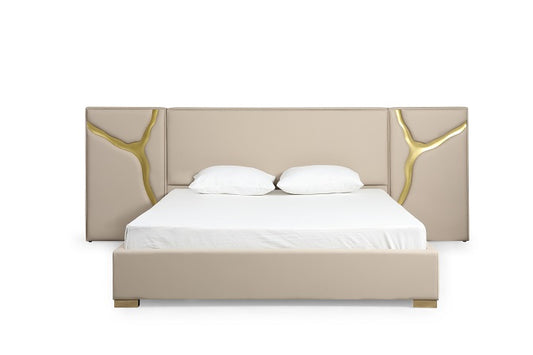 Modrest Aspen Glam Beige Bonded Leather and Gold Bed