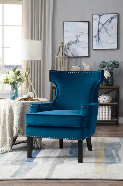 Homelegance Lapis Accent Chair in Blue Velvet with Nailhead Trim 1190BU-1